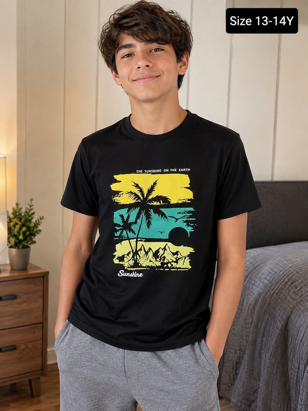 Black Sunshine Graphic T-Shirt – Size 13-14Y
